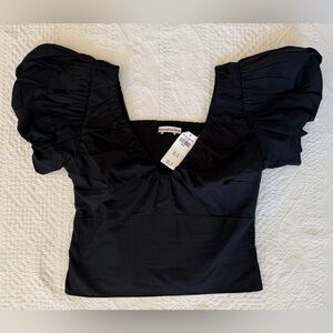 NWT Abercrombie Black Cropped Top Puffed Sleeves Women’s Size Small